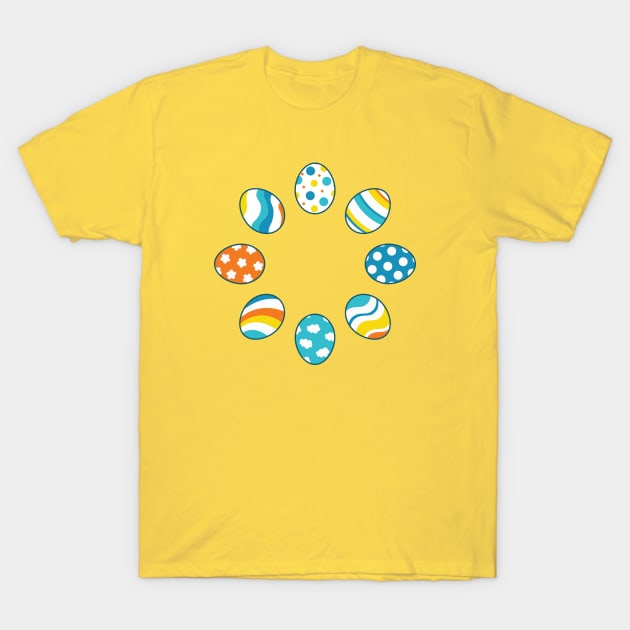 Eggs | Yellow Orange Blue | Stripes | Dots | Clouds | Yellow T-Shirt by Wintre2